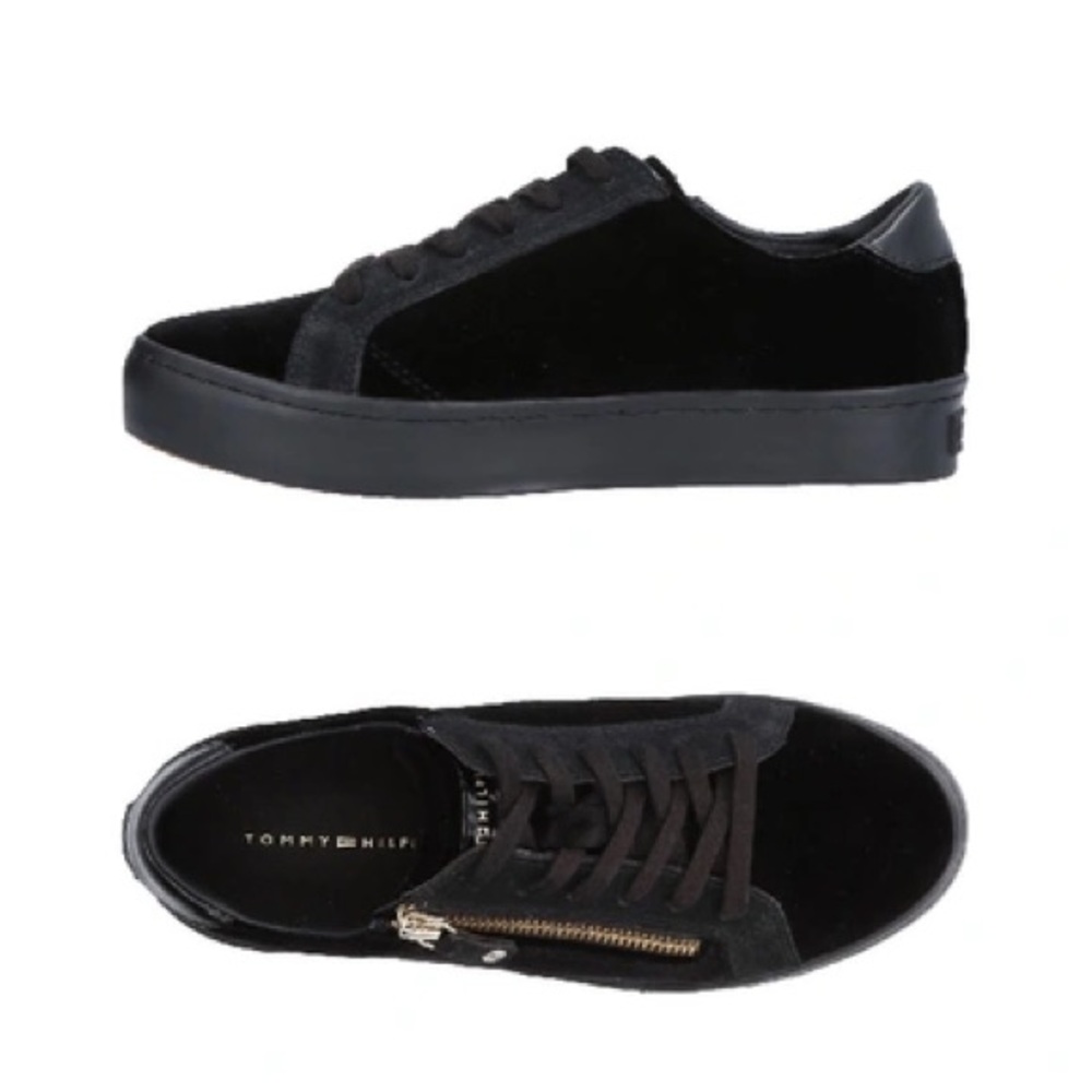Tommy Hilfiger Navy Blue Velvet Shoes with Gold Zipper Size 37